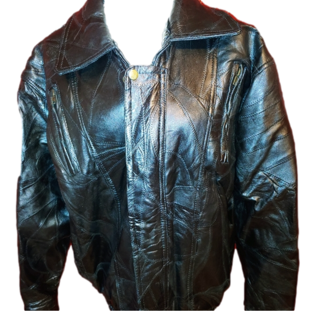 Men's Black Leather Bomber Jacket
